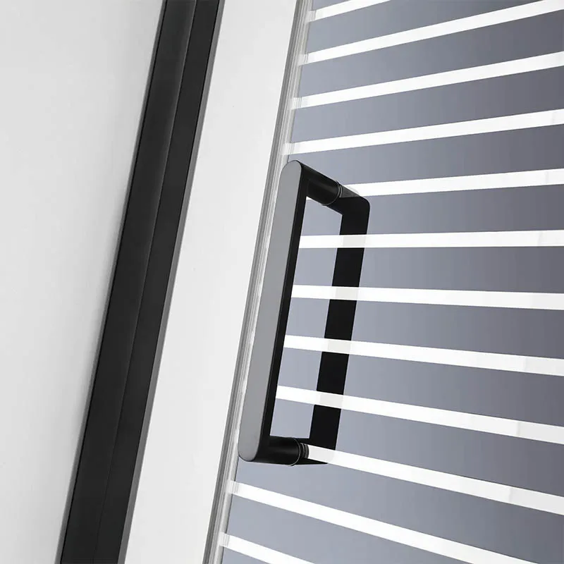 RAVONI SHOWER ENCLOSURE SRS0722-LA26B-120 MATTE BLACK ALUMINUM 1PC FIXED GLASS AND 1PC SLIDING GLASS DOOR PRINTED LINES